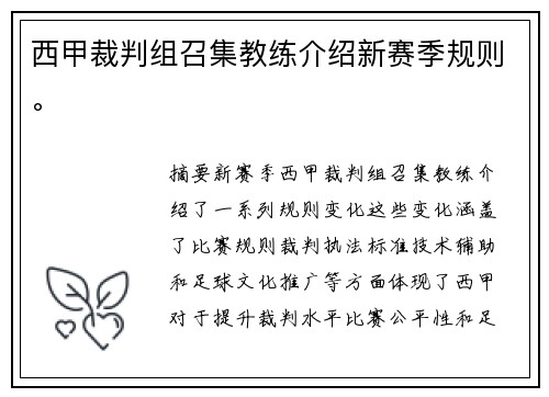 西甲裁判组召集教练介绍新赛季规则。